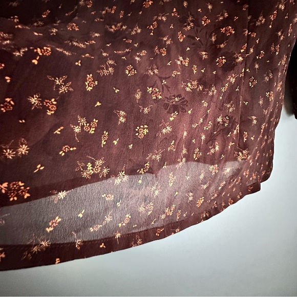 Vintage Women's Brown Floral Blouse 3/4 Sleeve Peter Pan Collar - Picture 4 of 12